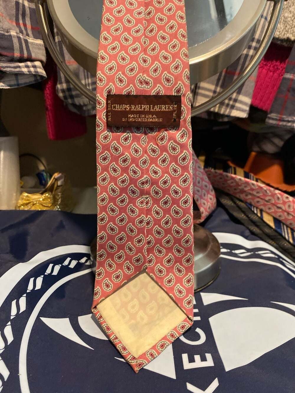 Vintage Chaps Ralph Lauren Pink Paisley 100% Silk Necktie